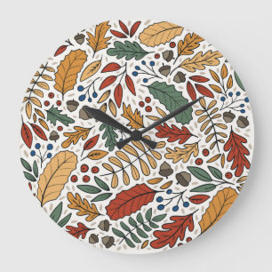 Autumn Coloured Leaf Square Design Large Clock