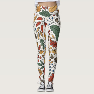 Autumn Coloured Leaf Square Design Leggings