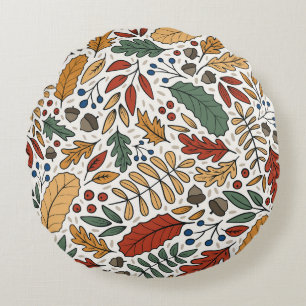 Autumn Coloured Leaf Square Design Round Cushion