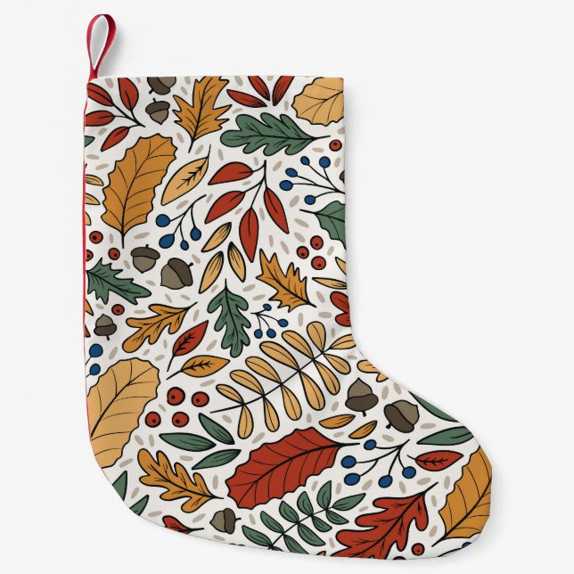 Autumn Coloured Leaf Square Design Small Christmas Stocking (Front)