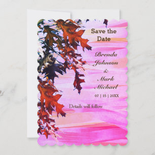 Autumn Coloured Leaves Pink Swirl Save the Date