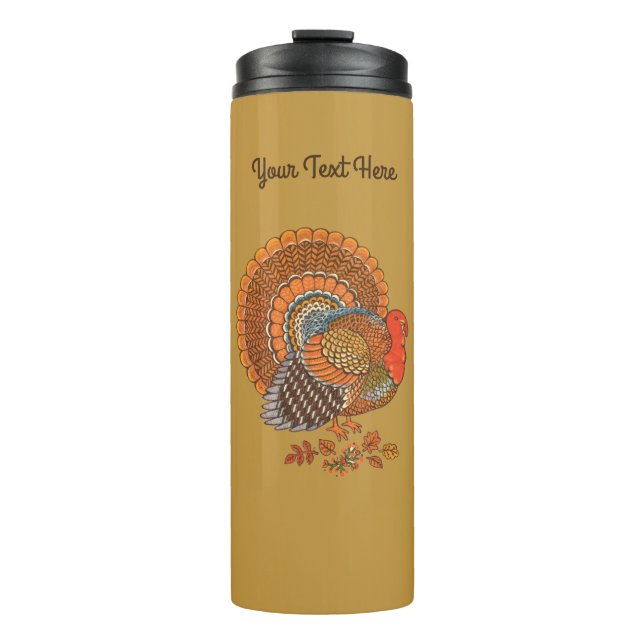 Autumn Coloured Turkey Fanned Tail Leaves Thermal Tumbler (Front)