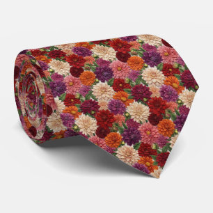 Autumn Colourful Dahlia Embroidery Floral Tie
