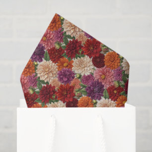 Autumn Colourful Dahlia Embroidery Floral Tissue Paper