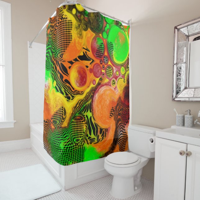 Autumn Colours Abstract Pour Painting Bathroom  Shower Curtain (In Situ)