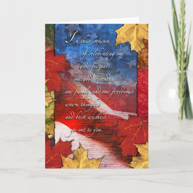 Autumn Colours and U.S. Flag Patriotic Holiday Card (Front)
