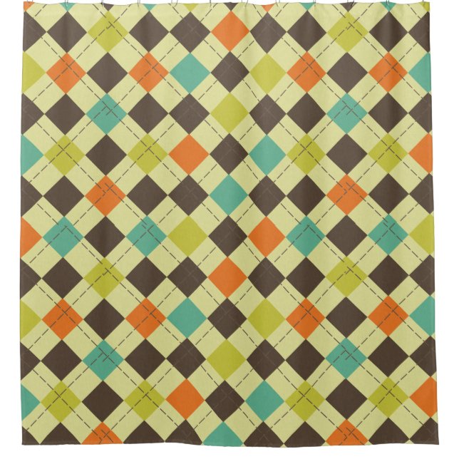 Autumn Colours Argyle Patterned Shower Curtain (Front)