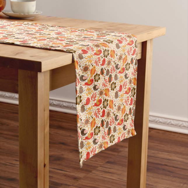 Autumn Colours Birds and Flowers Long Table Runner (In Situ)