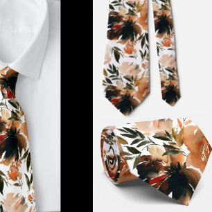 Autumn Colours Brown Flowers Roses Floral Neck Tie