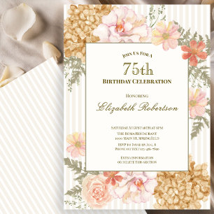 Autumn Colours Floral 75th Birthday Invitation