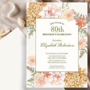 Autumn Colours Floral 80th Birthday Invitation