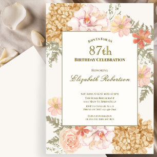 Autumn Colours Floral 87th Birthday Invitation