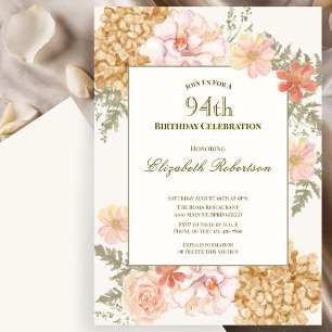 Autumn Colours Floral 94th Birthday Invitation