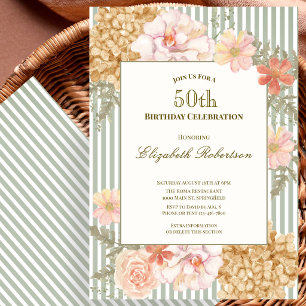 Autumn Colours Floral Sage 50th Birthday Invitatio Invitation