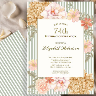 Autumn Colours Floral Sage 74th Birthday Invitatio Invitation