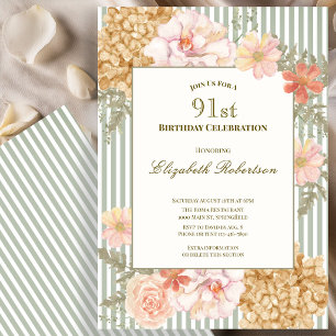 Autumn Colours Floral Sage 91st Birthday Invitatio Invitation