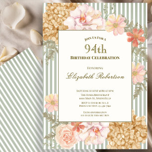 Autumn Colours Floral Sage 94th Birthday Invitatio Invitation