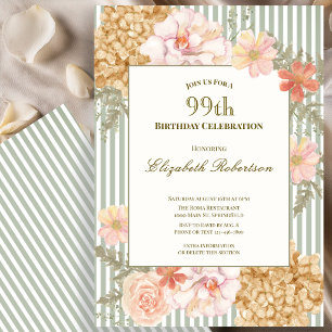 Autumn Colours Floral Sage 99th Birthday Invitatio Invitation