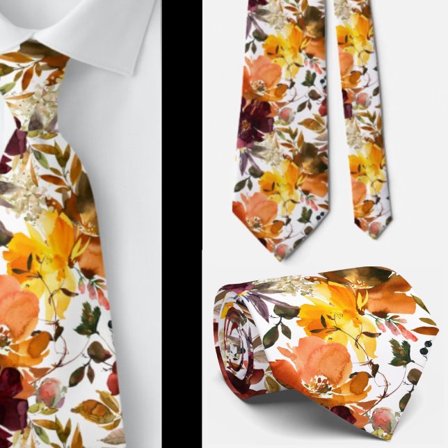 Autumn Colours Gold Peach Roses Floral Neck Tie (Creator Uploaded)