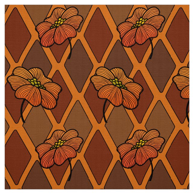 Autumn Colours Harlequin and Poppies Fabric (Swatch)