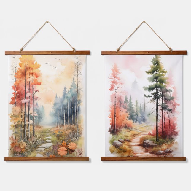 Autumn Colours In the Woods Trees Path Hanging Tapestry (Double)