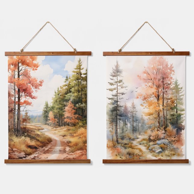 Autumn Colours In the Woods Trees Path Hanging Tapestry (Double)