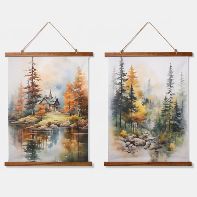 Autumn Colours In the Woods Trees Path Hanging Tapestry (Double)
