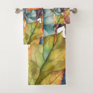 Autumn colours leaves art. bath towel set