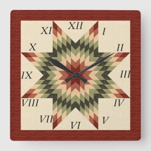 Autumn Colours Lone Star Quilt Design Square Wall Clock