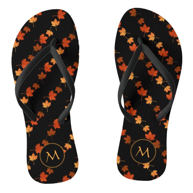 Autumn Colours Maple Leaves pattern monogrammed Jandals (Footbed)