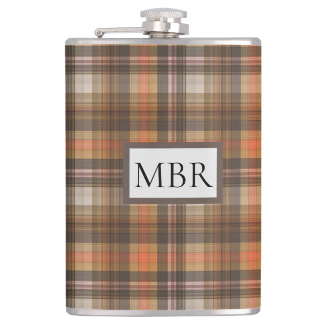 Autumn Colours Plaid Add Monogram   Hip Flask (Front)