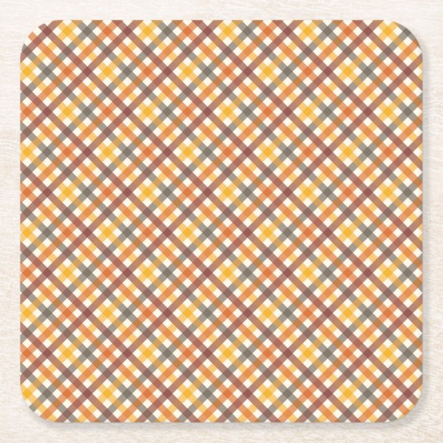 Autumn Colours Plaid Square Paper Coaster (Front)