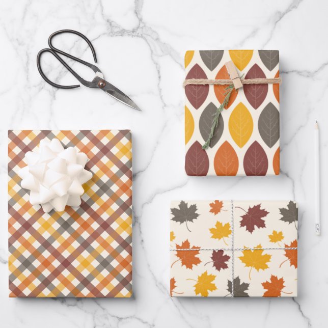 Autumn Colours Plaid Wrapping Paper Sheet (Front)