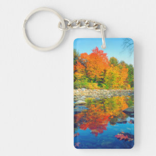 Autumn Colours reflecting in a stream in Vermont Key Ring