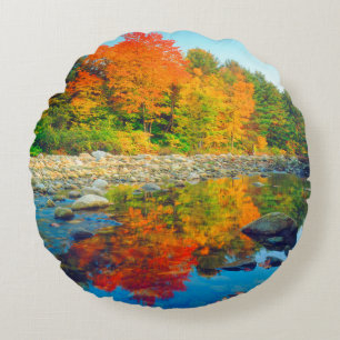 Autumn Colours reflecting in a stream in Vermont Round Cushion