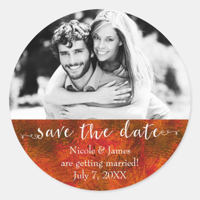 Autumn Colours Save the Date Custom Photo Classic Round Sticker (Front)