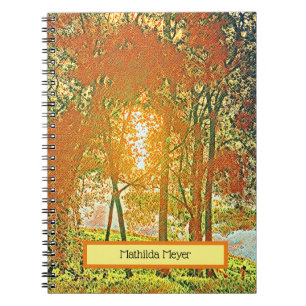 Autumn colours, sun between trees notebook