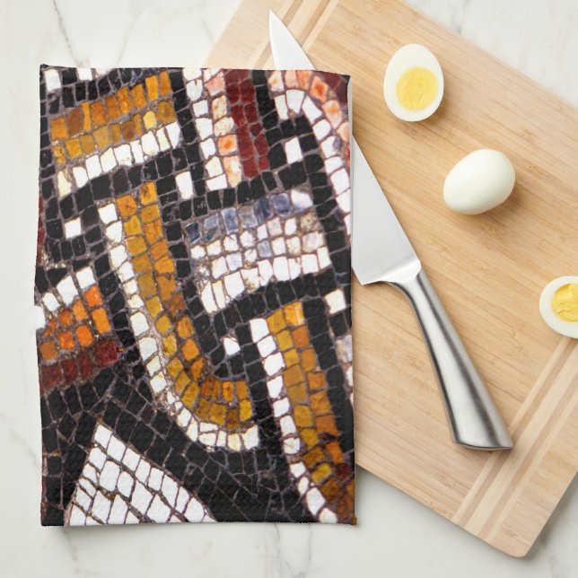 Autumn Colours Tile Mosaic Tea Towel (Quarter Fold)