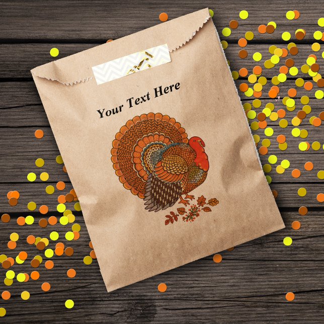 Autumn Colours Turkey Leaves Thanksgiving Favour Bags (Thanksgiving goody or favor bags in brown with male turkey Autumn coloured feathers leaves.)