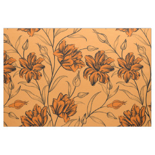 Autumn colours vintage flowers pattern fabric