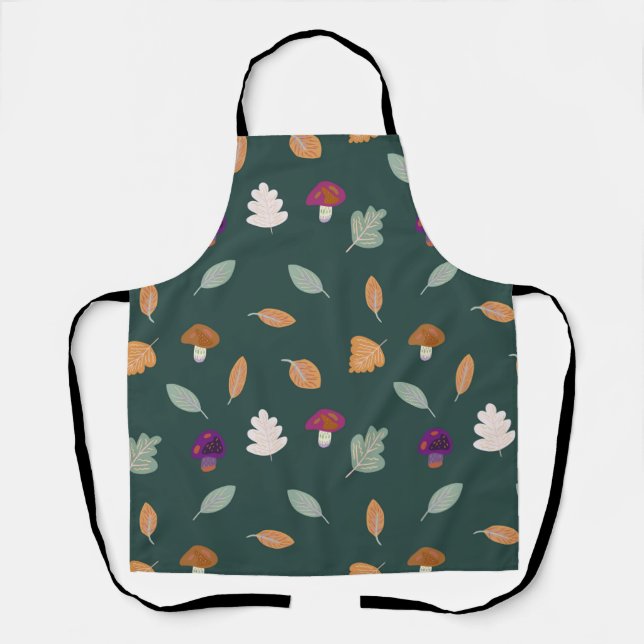 Autumn Colours with Leaves and Mushrooms Pattern Apron (Front)
