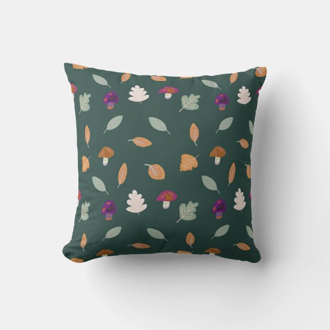 Autumn Colours with Leaves and Mushrooms Pattern  Cushion (Front)