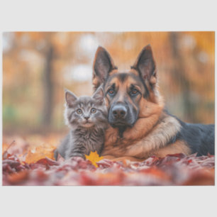 Autumn Companions Dog and Kitten Decoupage Tissue Paper