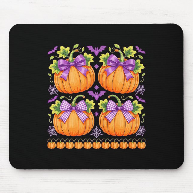 Autumn Coquette Bow Halloween Pumpkins Premium  Mouse Pad (Front)