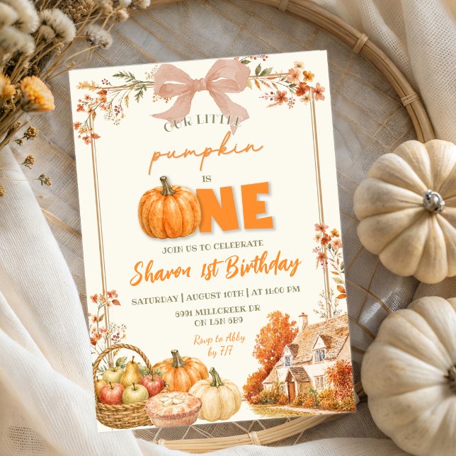 Autumn Coquette Pumpkin First Birthday Invitation (Creator Uploaded)