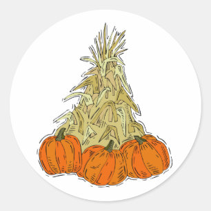 Autumn Cornstalks Pumpkins Classic Round Sticker