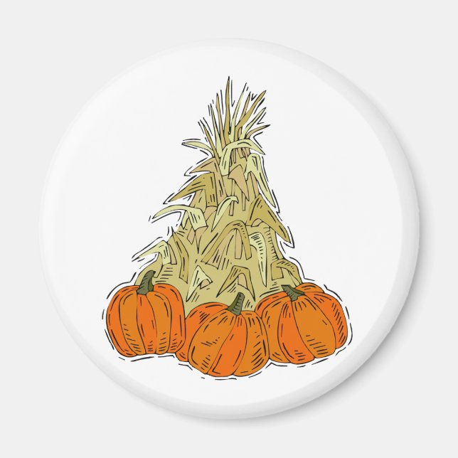 Autumn Cornstalks Pumpkins Magnet (Front)
