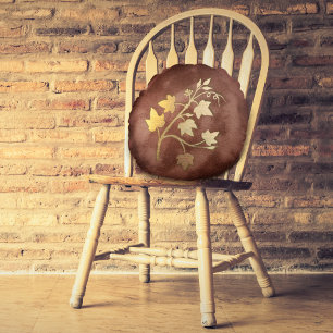 Autumn cosy velvet fall colours and vine branch  round cushion