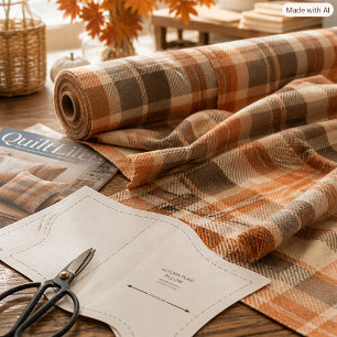 Autumn Cosy Vibe Orange Beige Brown Plaid Fabric