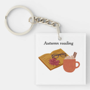 Autumn Cosy Vibes – Hot Cocoa, Book & Fall Leaves  Key Ring